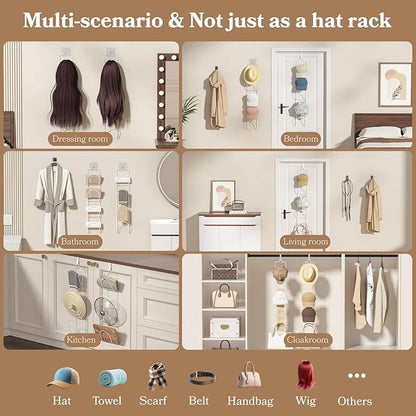 18 Pack Over The Door Hat Organizer for baseball caps | Multi-Functional Baseball Hat Rack for Closet | Wall Mounted Hat s torage organizer | 5 types of accessories cap holder stand w hooks ,White