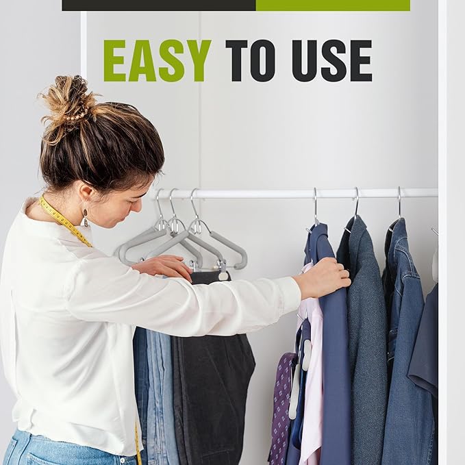 Spring Fever Foam Padded Clothes Hangers with Clips Hooks - Sponge Non Slip Chrome Plating Heavy Duty Space Saving for Women Men Pants Coat Green-Grey 5 Pack