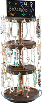 Lolalet 4 Tier Bracelet Holder, Wooden Rotating Bangle Display Stand with 42 Hooks and Tray Base, 360 Degrees Rotatable Rustic Tree Storage for Bracelets Key Chains Small Accessories -Darkbrown
