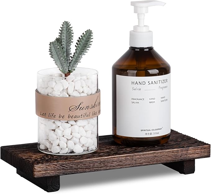Bathroom Tray Farmhouse Decor Pedestal Stand Wood Riser Display Kitchen Accessories Soap Holder for Sink, Counter, Vanity, Dark Brown