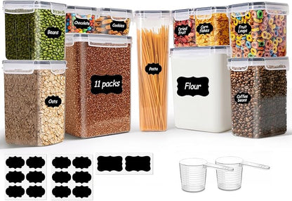 ComSaf Airtight Food Storage Containers with Lids, 11 Pcs Canisters Sets for the Kitchen, Plastic Pantry Organizers and Storage for Cereal, Flour, Sugar,Kitchen Storage Containers Include Labels