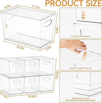 Yieach 6 Pack Large Stackable Clear Storage Bins with Lids,BPA FREE Pantry Organizers and Storage with Handle,Plastic Containers Organization and Storage for Kitchen,Refrigerator,Closet Organization