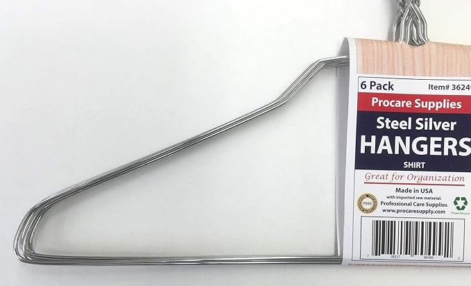 ProCare 6PACK Strong Silver Color Galvanized Metal Wire Shirt Hangers 16 Inch 13 Gauge