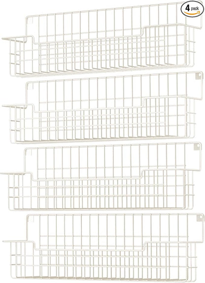 Spice Rack Wall Mount 4 Pack, Metal Wall Mounted Spice Rack Organizer for Cabinet Door & Pantry, Space-Saving Kitchen Spice Rack Shelf, White