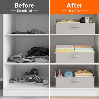 Lifewit Extra Large Trapezoid Closet Storage Bins for Shelf, 6 Packs Non-woven Closet Organizer Baskets with Handles, Foldable Clothes Containers Boxes for Clothing, Book, Purse, 23L, Light Gray