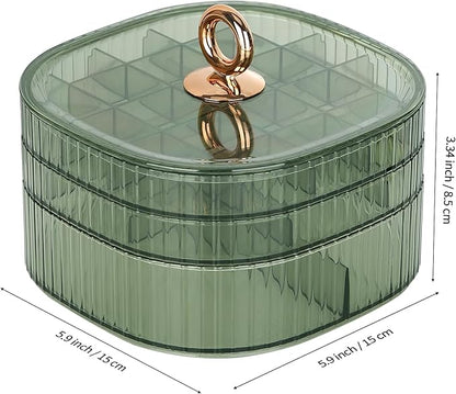 LETURE 3-Layer Acrylic Jewelry Organizer Box for Stud Earrings, Rings, Necklaces, Bracelets, Claw Clip Organizer, Small Bead Storage Containers for Crafts (Green)
