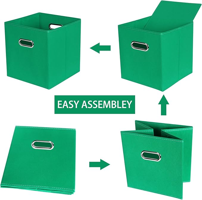 Fabric Cloth Storage Bins,Fabric Cube Bins Organizer with Dual Handles Foldable Cube Storage Baskets for Home Bedroom Storage,Set of 3,(Green)