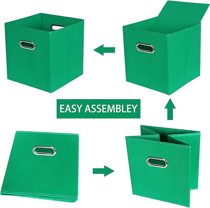 Fabric Cloth Storage Bins,Fabric Cube Bins Organizer with Dual Handles Foldable Cube Storage Baskets for Home Bedroom Storage,Set of 3,(Green)