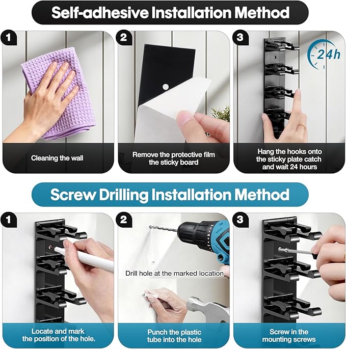 Hat Organizer for Baseball Caps, 2 Pack Hat Rack for Wall Closet Door Hold up to 16 Hats,Hat Holder with Adhesive and 8 Screws, Hat Hanger Cap Holder Hat Hangers for Wall Closet Door Bedroom(A-Black)