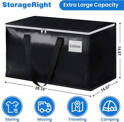 StorageRight Large Moving Bags Heavy Duty Storage Totes for Storage,Packing & Moving Collapsible Moving Supplies with Large Capacity, Reinforced Zippers and Handles, 100L, 6 Packs