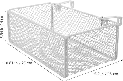 Bedside Organizer - White Bedside Hanging Wire Basket Organizer With Adjustable Hook Spacing - Dormitory Bed Storage Caddy For College Dorm Room Bunk Bed
