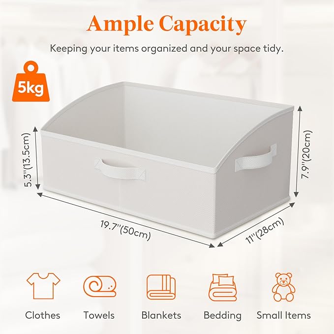 Lifewit Trapezoid Closet Storage Bins for Shelf, 6 Packs Non-woven Closet Organizer Baskets with Handles, Foldable Clothes Containers Boxes for Clothing, Book, Purse, 23L, Extra Large, White