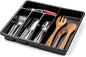 madesmart Expanding Silverware Tray, 5 Compartment Flatware Organizer for Forks, Knives & Spoons, Durable Drawer Organizer, Carbon