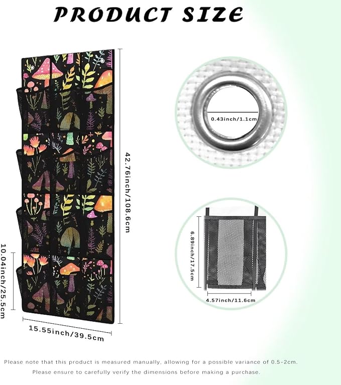 Mushroom Design Over The Door Pantry Organizer,Hanging Baskets with 12 Mesh Large Pockets,Over The Door Organizer,Pantry Organizers and Storage,Stable Spice Rack for Kitchen,Bathroom