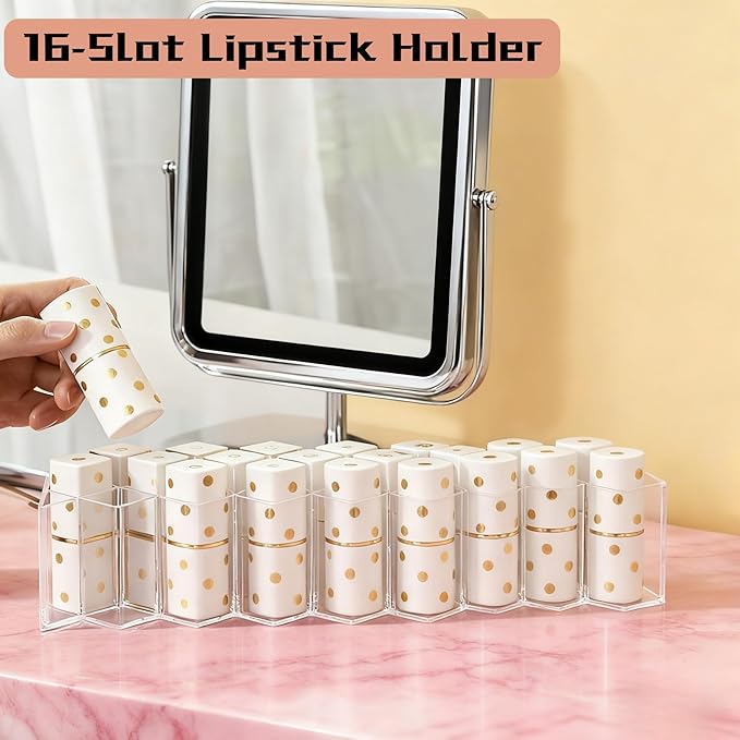 Lipstick Organizer Holder 16 Spaces Fish Shape Cosmetic Lip Gloss Organizers for Countertop Clear Acrylic Makeup Perfume Storage Drawer Bathroom Novelty Desk Decor Vanity Display for Girls Women(2PCS)