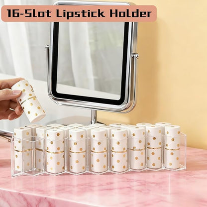 Lipstick Organizer Holder 16 Spaces Fish Shape Cosmetic Lip Gloss Organizers for Countertop Clear Acrylic Makeup Perfume Storage Drawer Bathroom Novelty Desk Decor Vanity Display for Girls Women(2PCS)