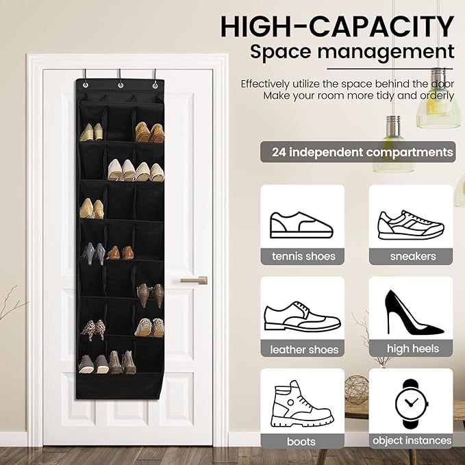 US Over the Door Shoe Organizer Oxford Cloth Over the Door Shoe Rack 24 Compartments Hanging Door Shoe Rack Foldable Hanging Shoe Organizer Over the Door Shoe Storage for Shoes Sneaker(black)