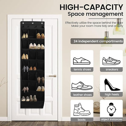 US Over the Door Shoe Organizer Oxford Cloth Over the Door Shoe Rack 24 Compartments Hanging Door Shoe Rack Foldable Hanging Shoe Organizer Over the Door Shoe Storage for Shoes Sneaker(black)
