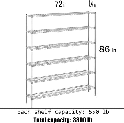14" Deep x 72" Wide x 86" Height Wire Shelving Kit | 6-Tier | NSF Commercial Storage Rack Unit