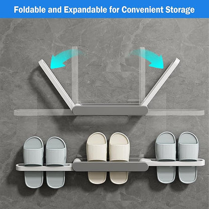 COVRA 3-in-1 Foldable Wall-Mounted Shoe Rack, Adhesive No-Drill Slipper Organizer for Closet, Bathroom, or Living Room Doors (Gray)