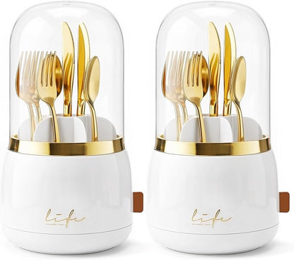 2PC 360° Utensil Holder Silverware Organizer with Lid, Kitchen Countertop Flatware Organizer and Countertop Storage(Fits Max 8.7" Utensils) ,Forks, Spoons Organizer ,for RV, Party, Coffee Bar，picnic
