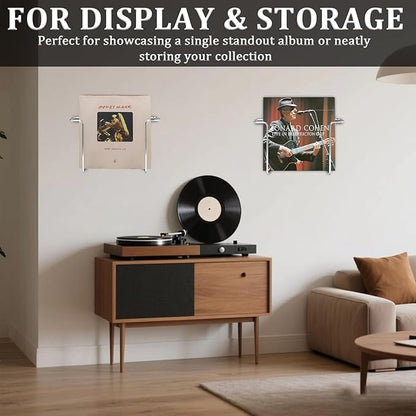 2 Pcs Vinyl Wall Mount Holder, Metal Vinyl Record Wall Mount Shelf, Matte Black Floating LP Display Rack, Minimalist Steel Album Holder, Storage for LPs & Album Covers silver