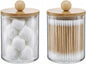 novelinks Acrylic Plastic Qtip Holder Dispenser, Apothecary Jar Canister Set with Lids for Cotton Swabs, Balls, Round Pads & Floss Picks - Bathroom Vanity Makeup Organizer (Beige, 2 Pack)
