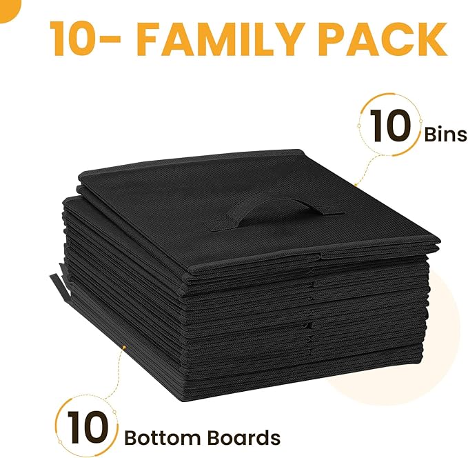 Large Storage Cubes- 13 Inch Cube Storage Bins for Organizing Shelves Kallax - Nursery Closet Organization Bins for Clothes Blanket - 10 Pack Collapsible Decorative Storage Box for Living Room (Black)