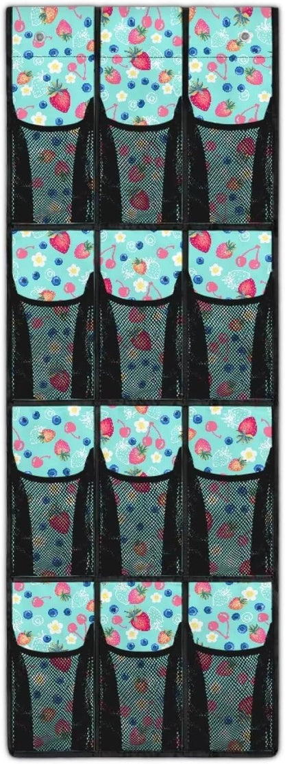 Over the Door Shoe Organizer 12 Large Pockets Strawberry Blueberry Hanging Shoe Organizer for Closet Sturdy Oxford Fabric Shoe Hanger