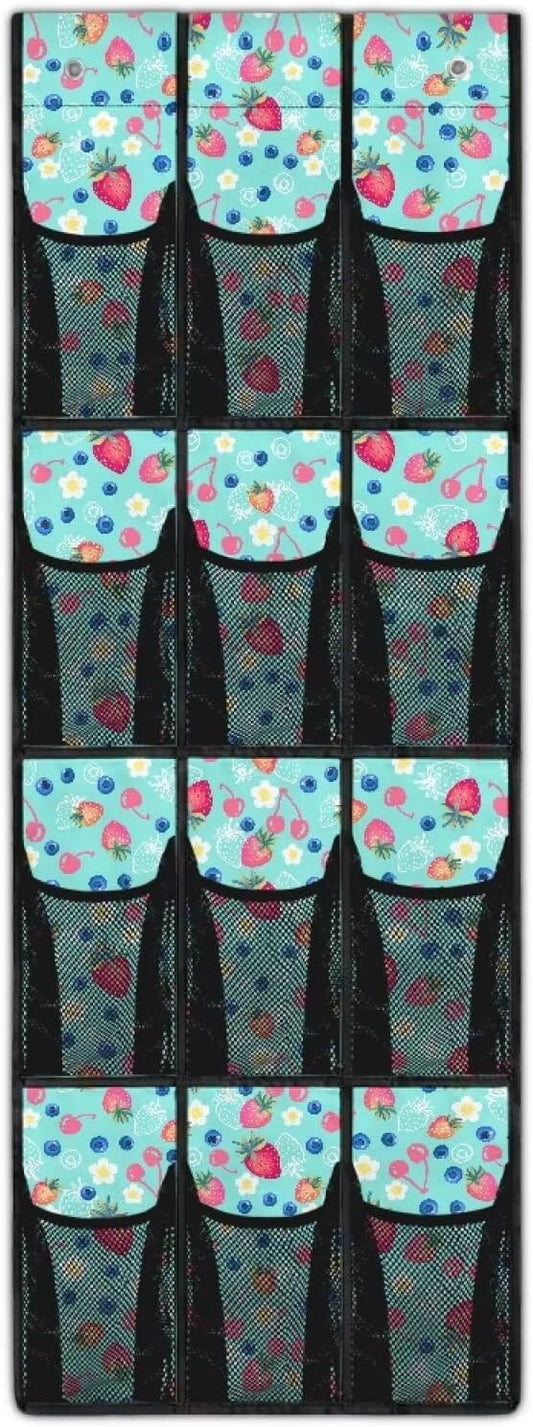 Over the Door Shoe Organizer 12 Large Pockets Strawberry Blueberry Hanging Shoe Organizer for Closet Sturdy Oxford Fabric Shoe Hanger