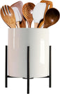 8.8" Black White Utensil Holder,Ceramic Kitchen Utensil Holder for Countertop, Large Cooking Utensil Crocks for Kitchen Counter, Morden Utensil Organizer for Spatula