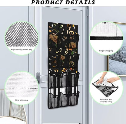 Over The Door Shoe Organizer with 12 Mesh Pockets, Hanging Storage Organizer for Toys Closet Door Hanging Shelf Storage for Bedroom Bathroom,Music Note