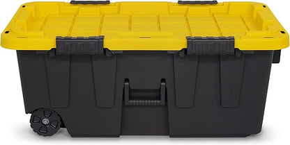 CX BLACK & YELLOW, 20-Gallon Heavy Duty Tough Storage Footlocker & Snap-Tight Lid, (13.4H x 18.2W x 32.3D), Weather-Resistant Design and Stackable Organization Tote [2 Pack]