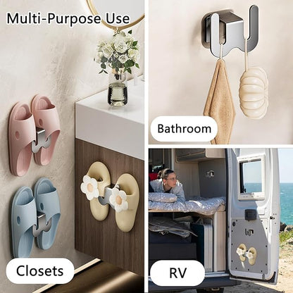 4 Pack No-Drill RV Shoe Rack - Over Door/Wall-Mounted Shelf, Space-Saving Aluminum Organizer for RV/Camper, Home, Holds Slippers, Sneakers, Drying Rack for Bathroom, Hallway (Cream Set)