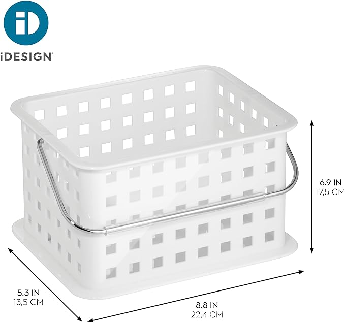iDesign Portable Shower Caddy Basket with Handle for College Dorm or Bathroom - White - Made in USA