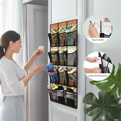 Vintage Over Door Organizer Bathroom Mesh Fabric Wall Hanging Storage for Closet Geometry Shoe Holder Hanger Space Saving Over The Door Shoe Organizer