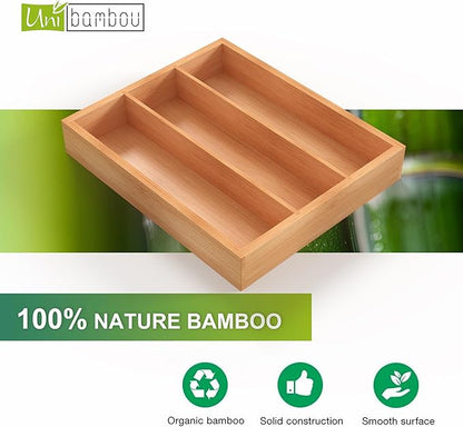 Unibambou Bamboo Utensil Drawer Organizer, Silverware Tray Organizer, Kitchen Drawer Organizer for Flatware Cutlery, (Natural, 3 Slots)