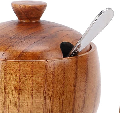 Yosoo Health Gear Wood Salt Bowl 2pcs Wood Salt and Bowl with Lids and Spoons, Multifunctional Salt Jar with Lid Spoon for Sugar Condiment 3.3x2.6in Cellar and Storage Box