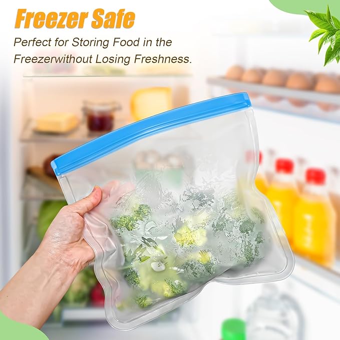 10 Pack Reusable Storage Bags, Dishwasher Safe Reusable Silicone Leak proof Freezer Bag for Food Storage Containers, Lunch, Sandwich, Marinate Meat, Salad Fruit 11'' x 10.6''