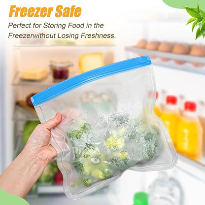 10 Pack Reusable Storage Bags, Dishwasher Safe Reusable Silicone Leak proof Freezer Bag for Food Storage Containers, Lunch, Sandwich, Marinate Meat, Salad Fruit 11'' x 10.6''