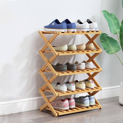5 Tier Bamboo Shoe Rack,Portable Folding Shoe Storage Rack,Without Installation Small Shoe Rack Perfect for Corridors, Bedrooms and Small Spaces (5 Tier)