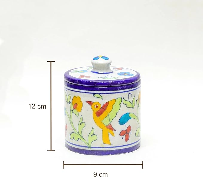 Decorative Bathroom Ceramic Jar with Lid - Dispenser Apothecary Vanity Canister for Cotton Balls, Rounds, Pads, Swabs, Makeup Sponges, Hair Accessories, Q-Tips - Storage Container 4.7x3.5 Inch