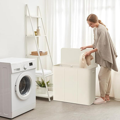 Lifewit Triple Laundry Hamper with Lid and Removable Laundry Bags, Large Collapsible 3 Dividers Dirty Clothes Basket with Handles for Bedroom, Laundry Room, Closet, Bathroom, College, 180L White