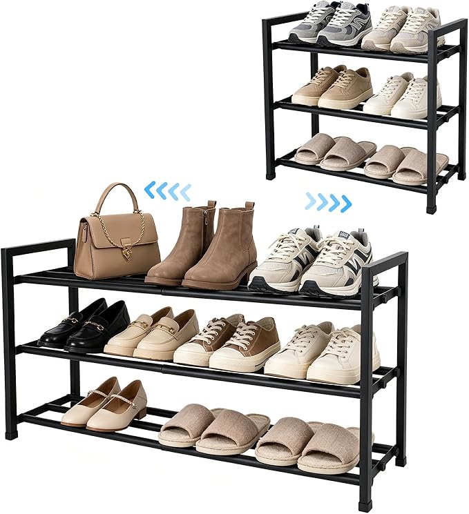 jessie 3-Tier Expandable Shoe Rack, Heavy Duty Metal Freestanding Shoe Shelf Storage Organizer for Entryway Closet Doorway (3 layer)