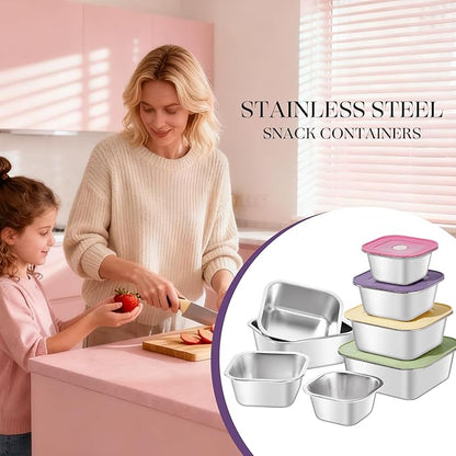 8-Piece Stainless Steel Food Storage Containers Set with 4 Colorful Lids – Airtight & Leakproof for Meal Prep, Lunch, Leftovers – BPA-Free, Dishwasher Safe – Durable Kitchen & Office Organizers