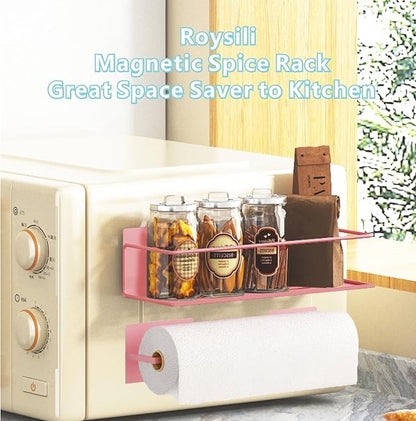 Magnetic Spice Rack For Refrigerator Magnetic Fridge Shelf For Kitchen Spice Organizer Magnetic Shelf For Fridge Space Saving Pink 4 Pack With Magnetic Paper Towel Holder