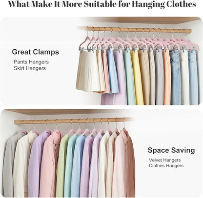 HOUSE DAY Velvet Skirt Hangers - Pink Velvet with Adjustable Clips, Space Saving, Slim, Heavy Duty and Non Slip for Pants, Skirts, Shorts - 24 Pack
