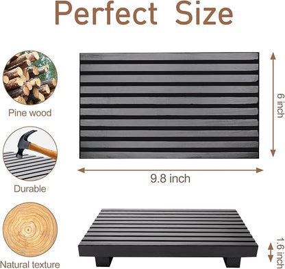 Wood Pedestal Table Stand for Bathroom Tray Kitchen Counter Decor Decorative Wooden Display Risers for Kitchen Sink Accessories Soap Tray Vanity Black Bathroom Counter Organizer Decor Dish Soap Holder