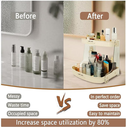 Skincare Organizer 2 Tier,Large High Capacity Makeup Countertop Storage,Perfume Holder Cosmetic Display Cases,for Vanity,Desktop, Bathroon, Dresser,Ideal for Women (Beige)