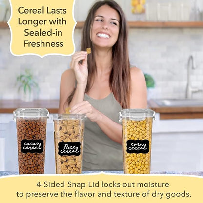 Simply Gourmet Airtight Cereal Containers with Lids – 3 Piece Tall Kitchen Pantry Organization Set, BPA-Free Clear Plastic, Pour Spout Lids for Breakfast Cereal, Rice, Flour, Sugar, Snacks
